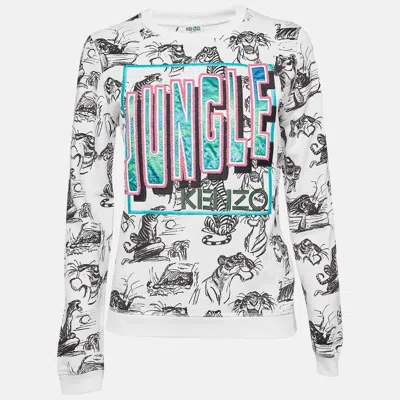 Pre-owned Kenzo White Jungle Embroidered Cotton Knit Crew Neck Sweatshirt S