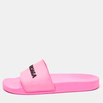Pre-owned Balenciaga Pink Rubber Open Toe Flats Slides Size 40
