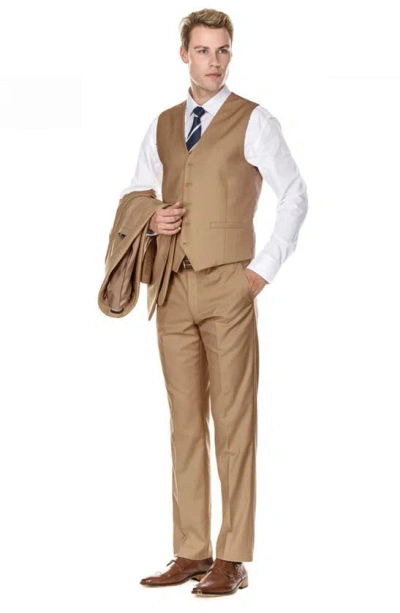 Shop Braveman Premium Slim Fit 3-piece Suit In Caramel
