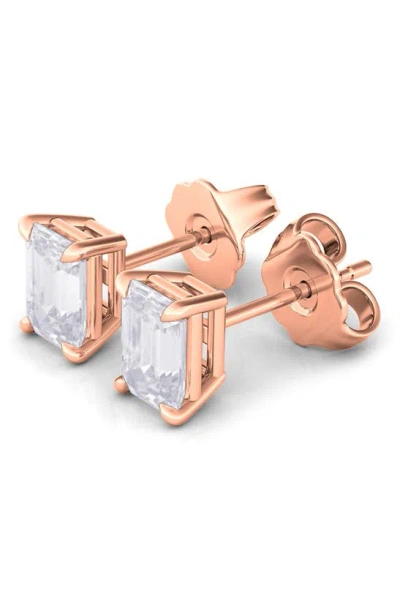 Shop Hautecarat 14k Gold Emerald Cut Lab Created Diamond Stud Earrings In 14k Rose Gold