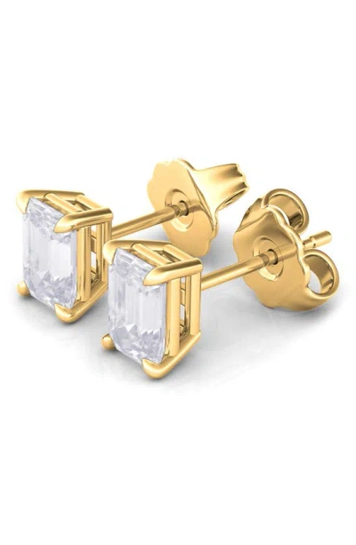 Shop Hautecarat 14k Gold Emerald Cut Lab Created Diamond Stud Earrings In 14k Yellow Gold
