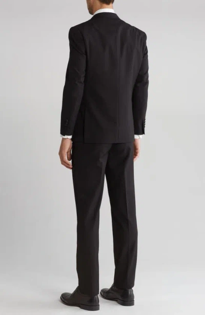 Shop Gino Vitale Slim Fit Satin Peak Lapel 3-piece Tuxedo In Black