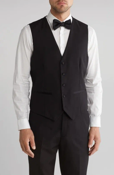 Gino Vitale Slim Fit Satin Peak Lapel 3-piece Suit In Black