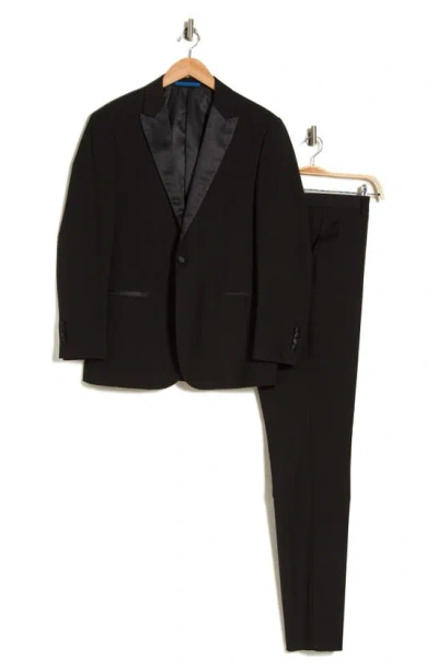 Shop Gino Vitale Slim Fit Satin Peak Lapel 3-piece Tuxedo In Black