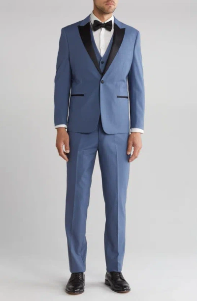 Shop Gino Vitale Slim Fit Satin Peak Lapel 3-piece Tuxedo In Slate Blue