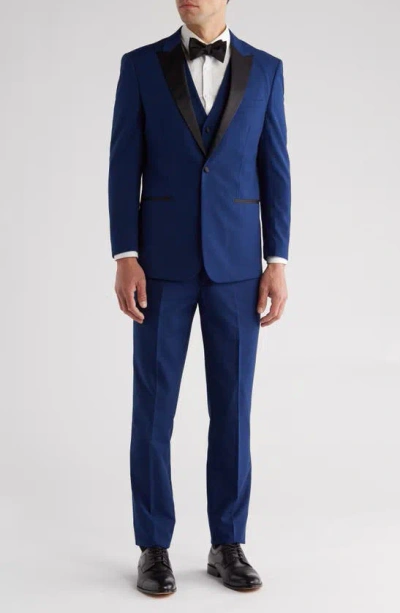 Shop Gino Vitale Slim Fit Satin Peak Lapel 3-piece Tuxedo In Indigo