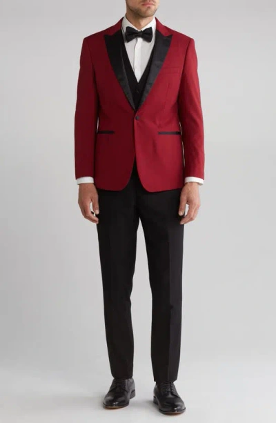 Shop Gino Vitale Slim Fit Satin Peak Lapel 3-piece Tuxedo In Red