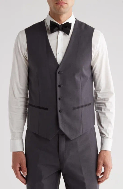 Shop Gino Vitale Slim Fit Satin Peak Lapel 3-piece Tuxedo In Charcoal