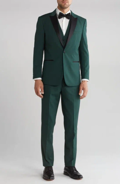 Shop Gino Vitale Slim Fit Satin Peak Lapel 3-piece Tuxedo In Hunter Green