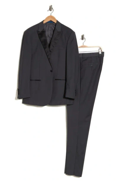 Shop Gino Vitale Slim Fit Satin Peak Lapel 3-piece Tuxedo In Charcoal