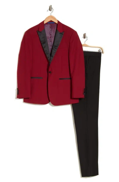 Shop Gino Vitale Slim Fit Satin Peak Lapel 3-piece Tuxedo In Red