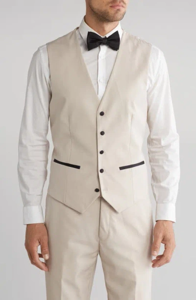 Shop Gino Vitale Slim Fit Satin Peak Lapel 3-piece Tuxedo In Light Beige