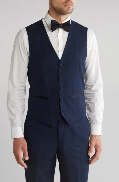 Gino Vitale Slim Fit Satin Peak Lapel 3-piece Suit In Navy