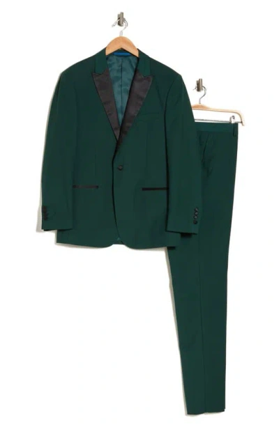 Shop Gino Vitale Slim Fit Satin Peak Lapel 3-piece Tuxedo In Hunter Green