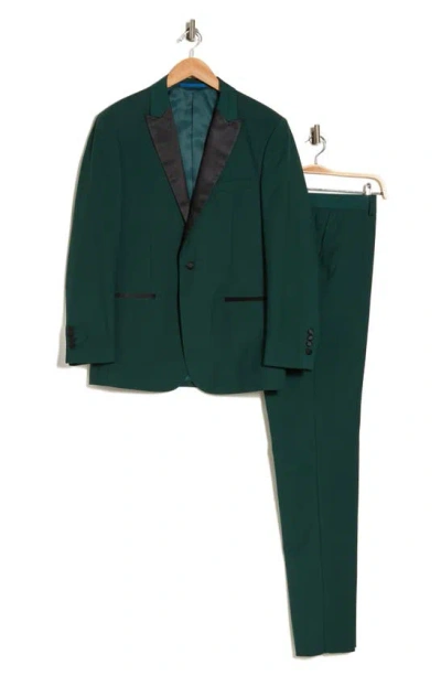 Gino Vitale Slim Fit Satin Peak Lapel 3-piece Suit In Hunter Green