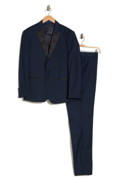 Gino Vitale Slim Fit Satin Peak Lapel 3-piece Suit In Navy