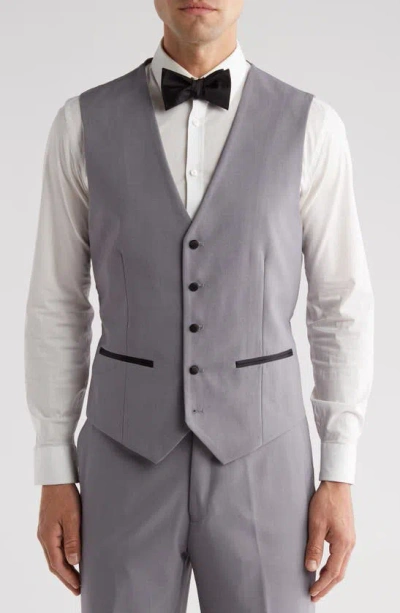 Shop Gino Vitale Slim Fit Satin Peak Lapel 3-piece Tuxedo In Light Grey