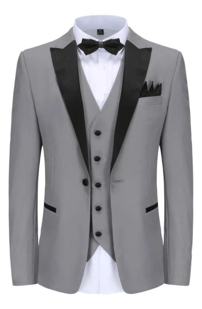 Shop Gino Vitale Slim Fit Satin Peak Lapel 3-piece Tuxedo In Light Grey