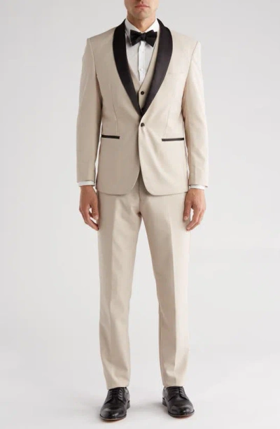 Shop Gino Vitale Premium Slim Fit 3-piece Tuxedo In Light Beige
