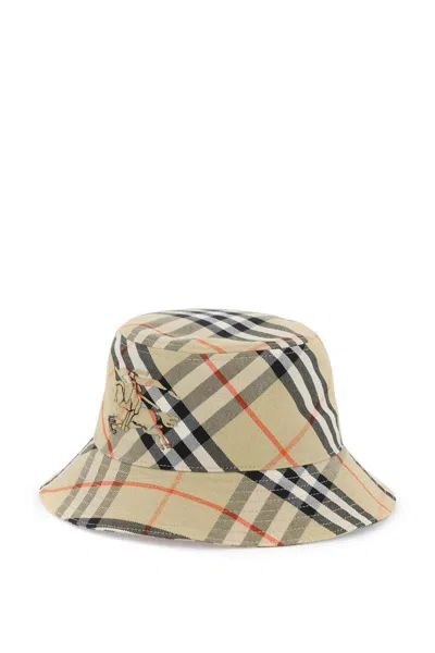 Shop Burberry Ered Cotton Blend Bucket Hat With Nine Words In Beige