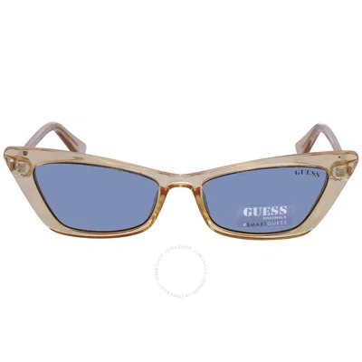 Shop Guess Blue Rectangular Ladies Sunglasses Gu8229 41v 53 In Blue / Yellow