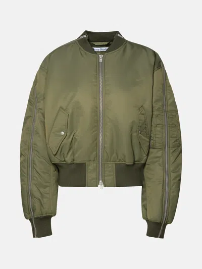 Shop Acne Studios Bomber Jacket In Green Nylon