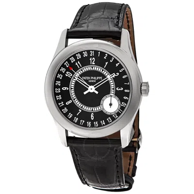 Shop Patek Philippe Calatrava Black Sunburst Dial Men's Watch 6006g-001 In Black / Gold / White