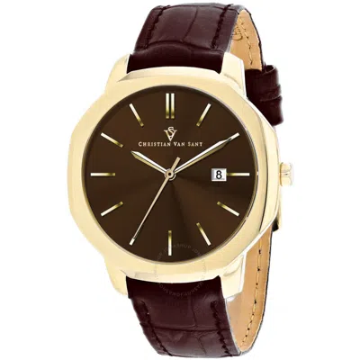 Shop Christian Van Sant Octavius Slim Quartz Brown Dial Men's Watch Cv0537 In Brown / Gold Tone / Yellow