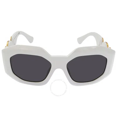 Shop Versace Dark Gray Irregular Ladies Sunglasses Ve4424u 314/87 56 In Dark / Gray / White