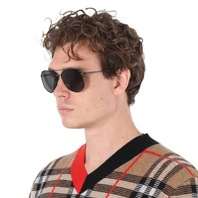 Shop Burberry Ozwald Dark Grey Geometric Men's Sunglasses Be3139 114487 58 In Black / Dark / Grey / Ruthenium