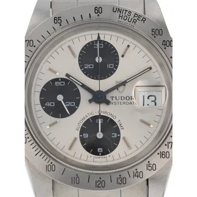 Shop Tudor Oysterdate "big Block" Chronograph Automatic Silver Dial Men's Watch 79180 In Black / Silver