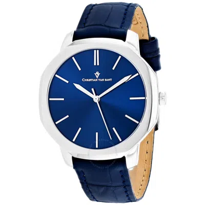 Shop Christian Van Sant Octavius Slim Quartz Blue Dial Men's Watch Cv0532