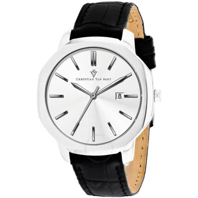 Shop Christian Van Sant Octavius Slim Quartz Silver Dial Men's Watch Cv0531 In Black / Silver