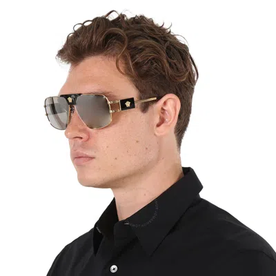 Shop Versace Grey Mirror Silver Navigator Men's Sunglasses Ve2251 10026g 63 In Gold / Grey / Silver