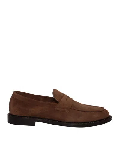 Doucal's Leather Moccasins With Rubber Sole In Brown