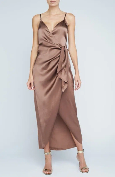 Shop L Agence Amilia Silk Maxi Wrap Dress In Sparrow