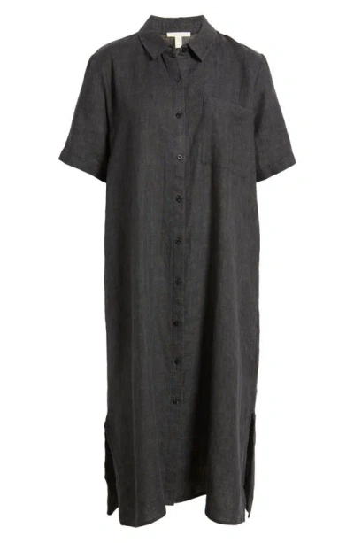 Shop Eileen Fisher Classic Collar Organic Linen Shirtdress In Graphite