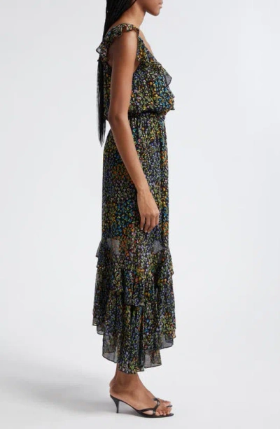 Shop Ramy Brook Avayah Floral Print Ruffle Maxi Dress In Black Garden Ditsy Print