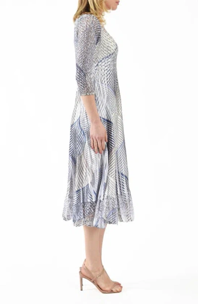 Shop Komarov Abstract Print Charmeuse & Lace Cocktail Midi Dress In Lapis Leaf