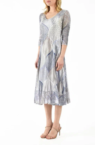 Shop Komarov Abstract Print Charmeuse & Lace Cocktail Midi Dress In Lapis Leaf