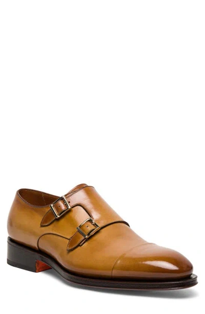 Shop Santoni Ira Double Monk Strap Shoe In Light Brown