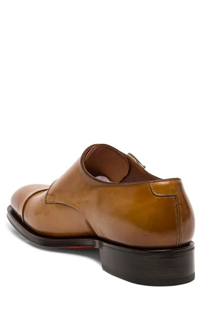 Santoni Dithered Double Monk Strap Shoe In Light Brown