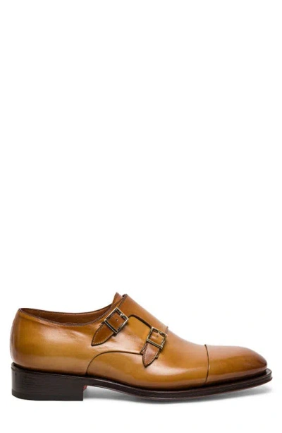 Santoni Dithered Double Monk Strap Shoe In Light Brown