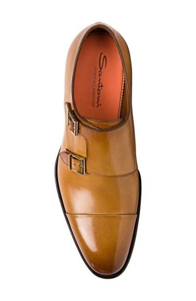 Santoni Dithered Double Monk Strap Shoe In Light Brown