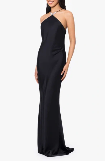 Shop Betsy & Adam Beaded Sleeveless Double Satin Gown In Black