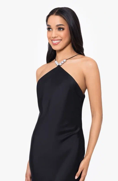 Shop Betsy & Adam Beaded Sleeveless Double Satin Gown In Black