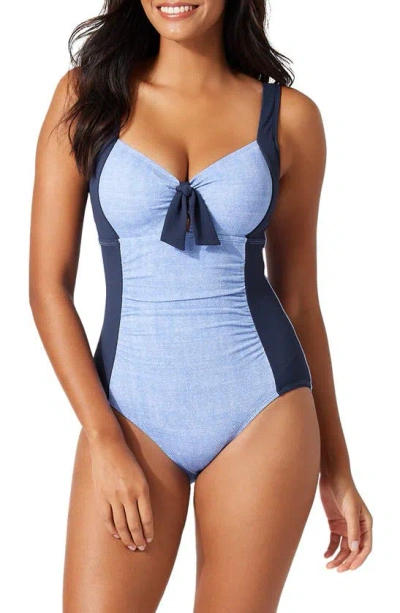 Shop Tommy Bahama Island Cays Colorblock One-piece Swimsuit In Blue Monday Heather