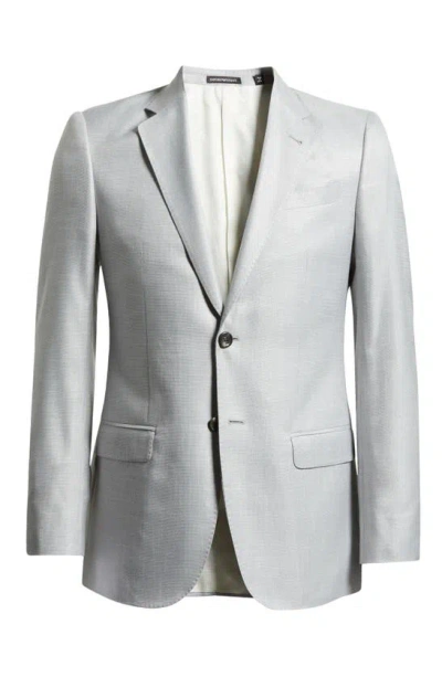 Shop Emporio Armani G Line Grey Slub Viscose & Silk Sport Coat In Light Grey