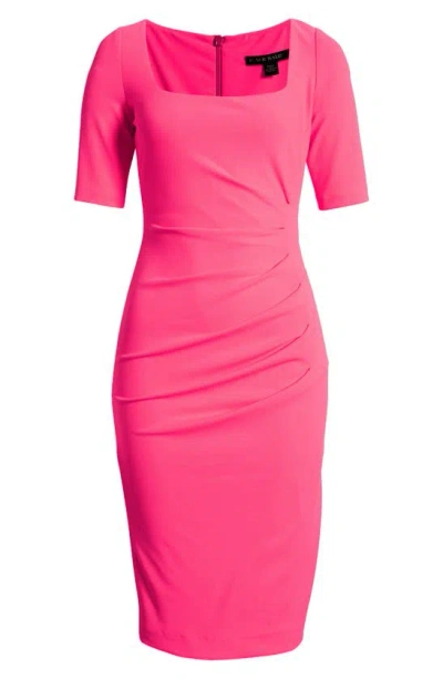 Shop Black Halo Salvana Gathered Sheath Dress In Neon Pink