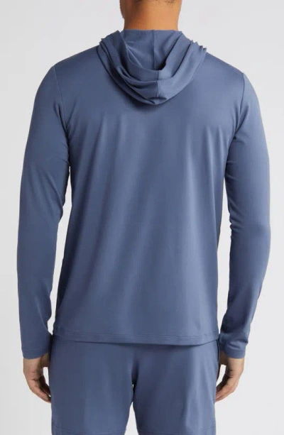 Shop Alo Yoga Conquer Reform Performance Hooded Long Sleeve T-shirt In Bluestone